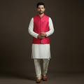 Slub silk men plain nehru jacket 05 - handcrafted