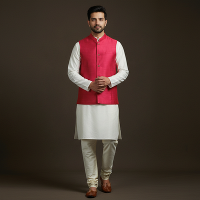 Slub silk men plain nehru jacket 05 - handcrafted