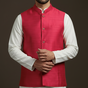 Slub silk men plain nehru jacket 05 - handcrafted