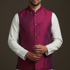 Slub silk men plain nehru jacket 09 - handcrafted