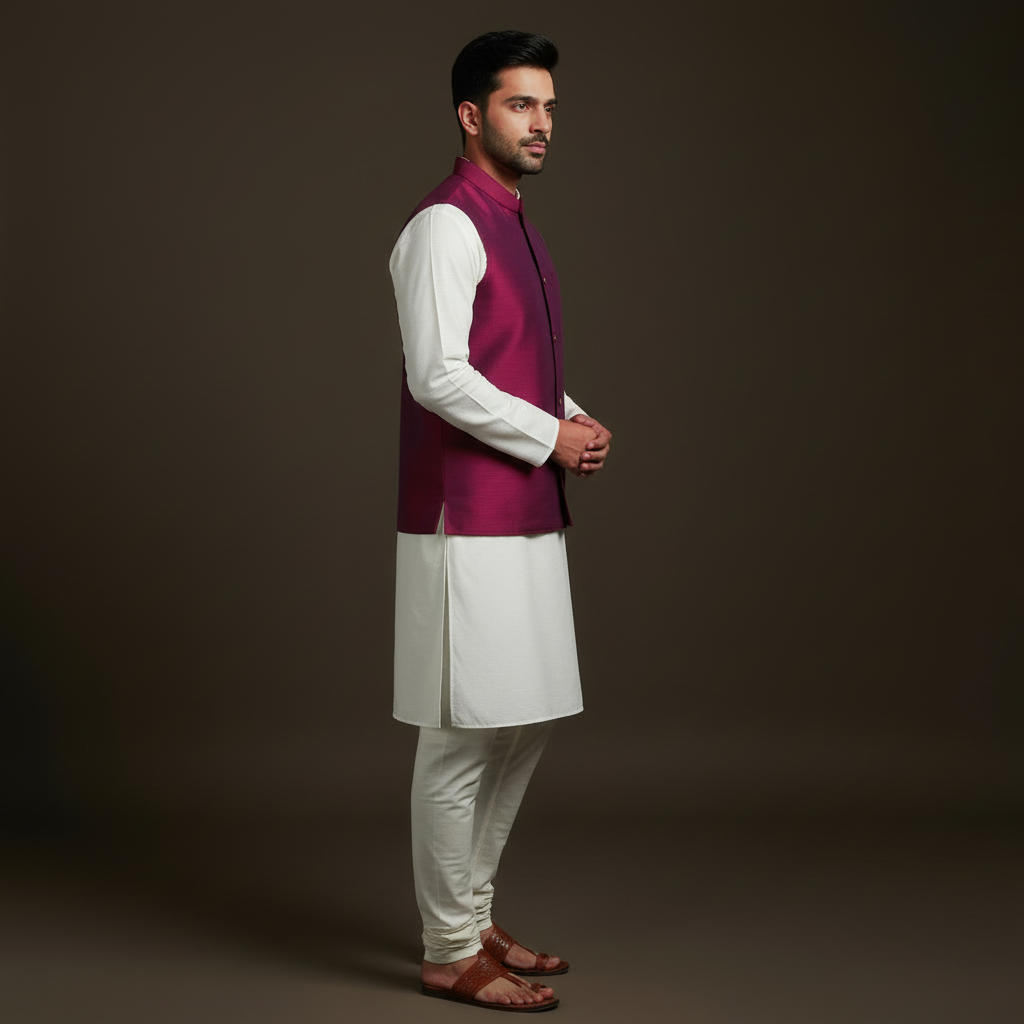 Slub silk men plain nehru jacket 09 - handcrafted