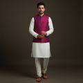 Slub silk men plain nehru jacket 09 - handcrafted