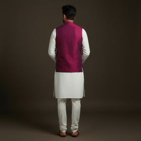 Slub silk men plain nehru jacket 09 - handcrafted