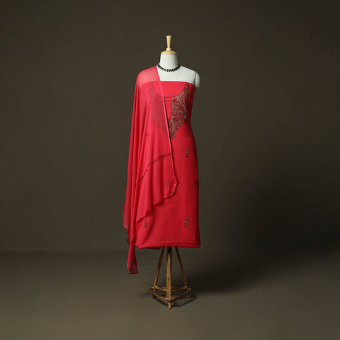 Sozni hand embroidery cotton 3pc unstitched dress material