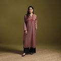 Pink - sozni hand embroidery kashmiri merino wool pheran 07