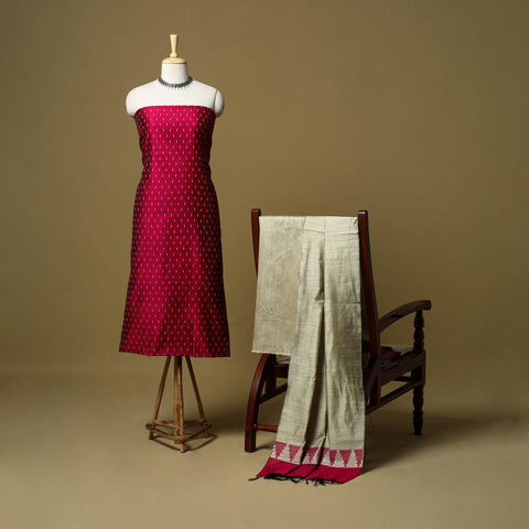 Pink - spun dupion silk thread buti 3pc unstitched dress