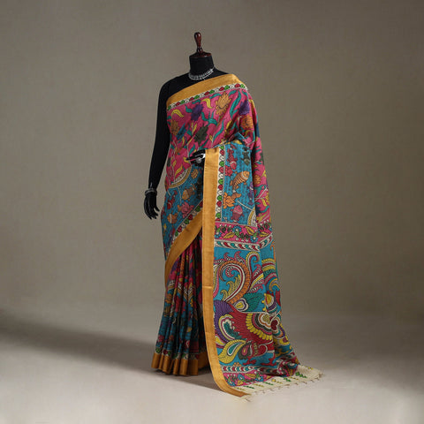 Srikalahasti handpainted natural dyed bangalore silk zari