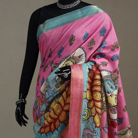 Srikalahasti handpainted natural dyed bangalore silk zari