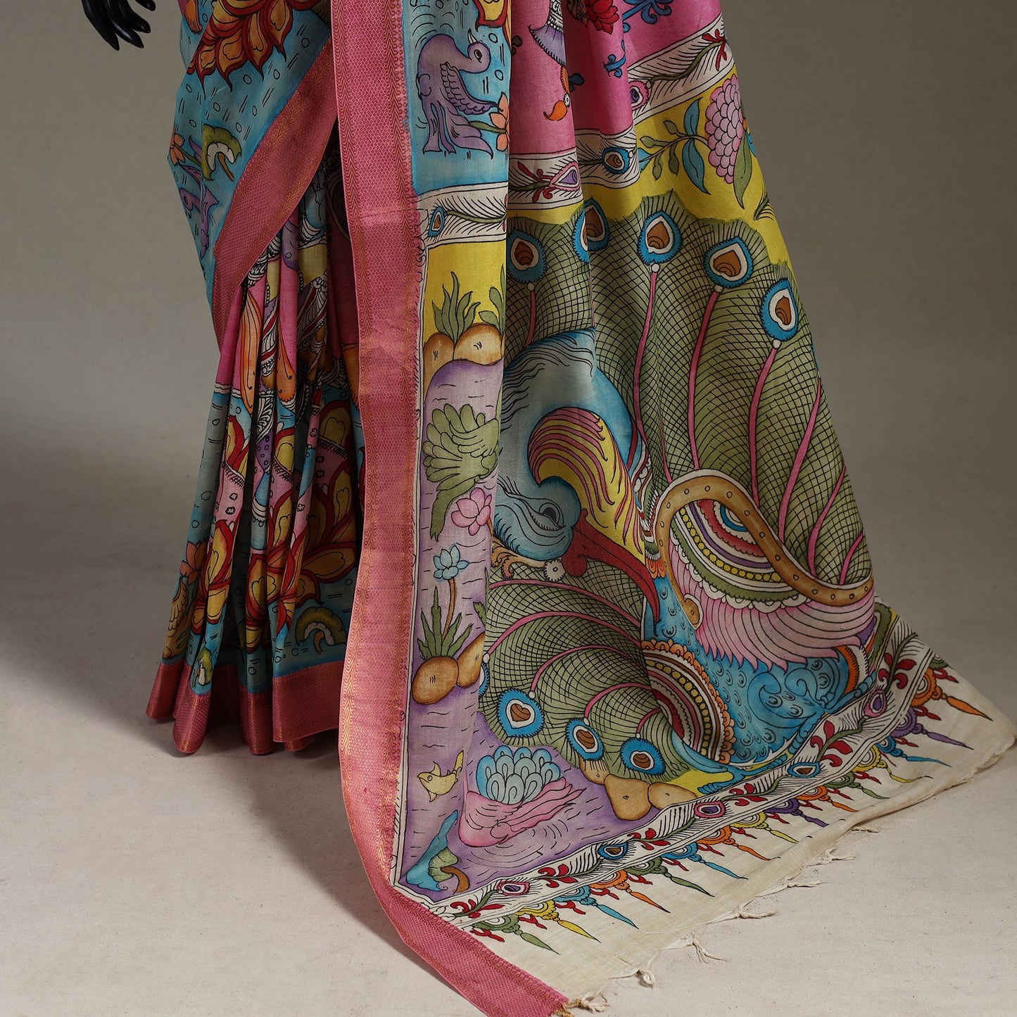 Srikalahasti handpainted natural dyed bangalore silk zari