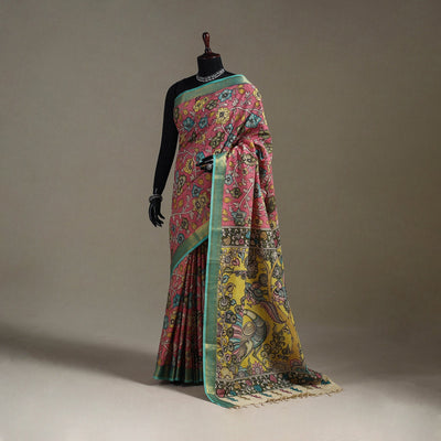 Srikalahasti handpainted natural dyed bangalore silk zari