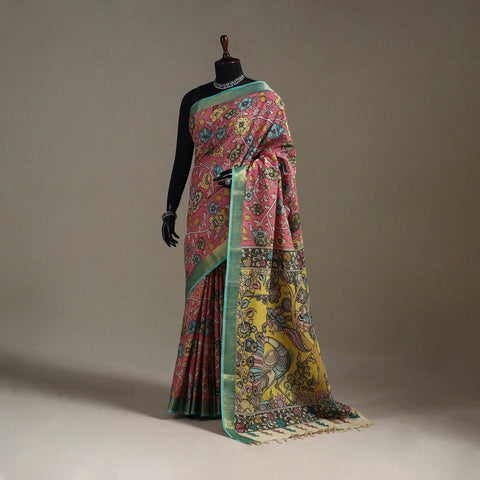 Srikalahasti handpainted natural dyed bangalore silk zari