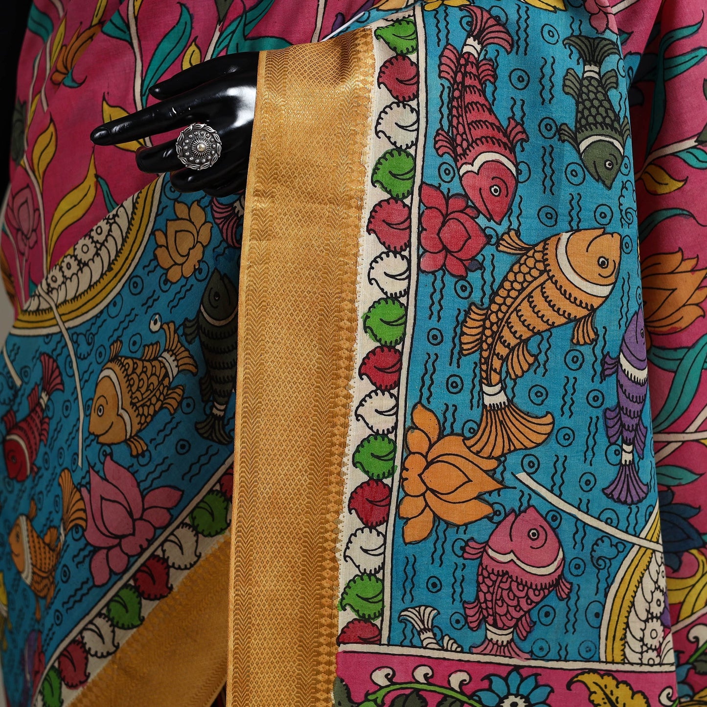 Srikalahasti handpainted natural dyed bangalore silk zari