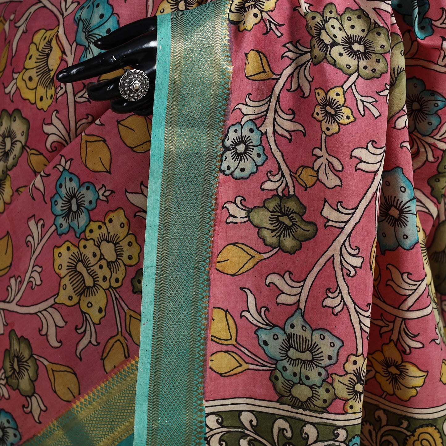 Srikalahasti handpainted natural dyed bangalore silk zari