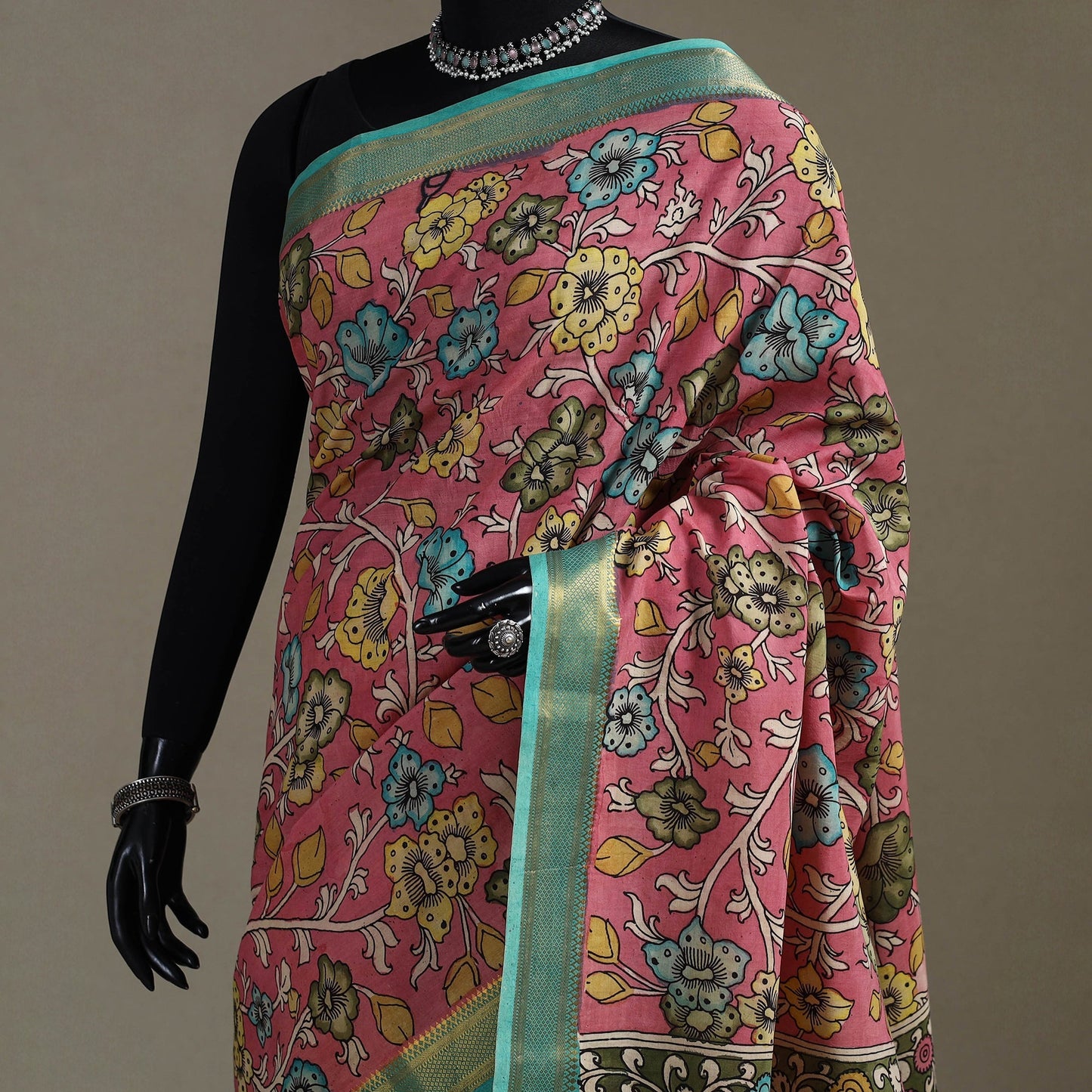 Srikalahasti handpainted natural dyed bangalore silk zari