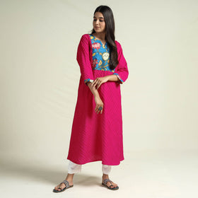 Buy Srikalahasti Kalamkari Patchwork Pintuck Plain Cotton Long Kurta Online at iTokri.com