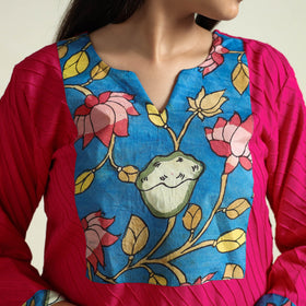 Buy Srikalahasti Kalamkari Patchwork Pintuck Plain Cotton Long Kurta Online at iTokri.com