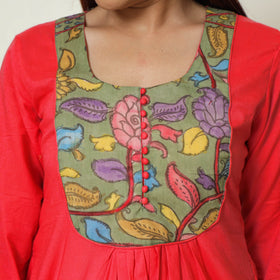 Buy Srikalahasti Kalamkari Patchwork Plain Cotton A-Line Kurta 14 Online at iTokri.com