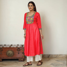 Buy Srikalahasti Kalamkari Patchwork Plain Cotton A-Line Kurta 14 Online at iTokri.com