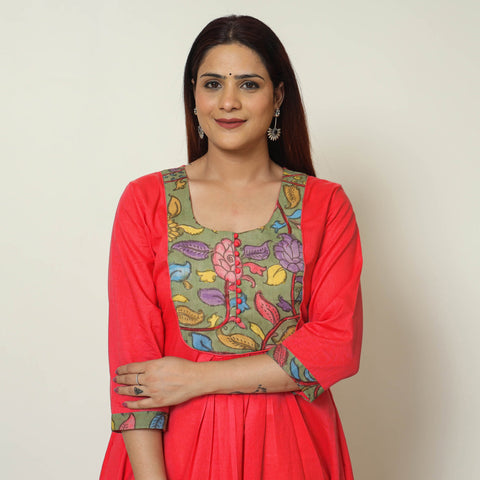 Buy Srikalahasti Kalamkari Patchwork Plain Cotton A-Line Kurta 14 Online at iTokri.com