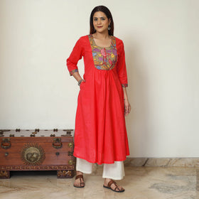 Buy Srikalahasti Kalamkari Patchwork Plain Cotton A-Line Kurta 14 Online at iTokri.com