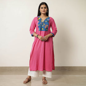  Srikalahasti Kalamkari Patchwork Plain Running Stitch Cotton Long Kurta 38 Online at iTokri.com