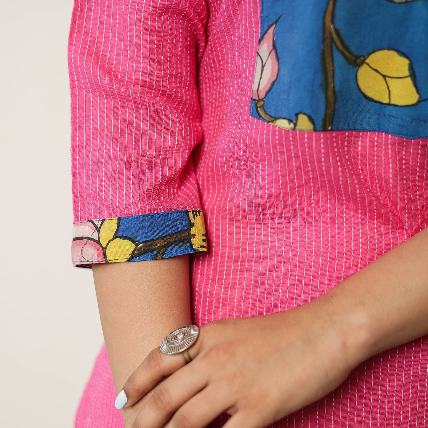  Srikalahasti Kalamkari Patchwork Plain Running Stitch Cotton Long Kurta 38 Online at iTokri.com