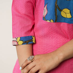  Srikalahasti Kalamkari Patchwork Plain Running Stitch Cotton Long Kurta 38 Online at iTokri.com