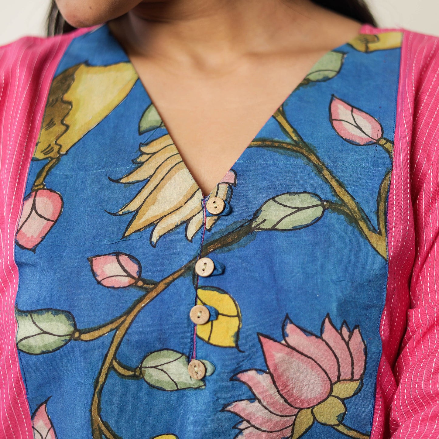  Srikalahasti Kalamkari Patchwork Plain Running Stitch Cotton Long Kurta 38 Online at iTokri.com
