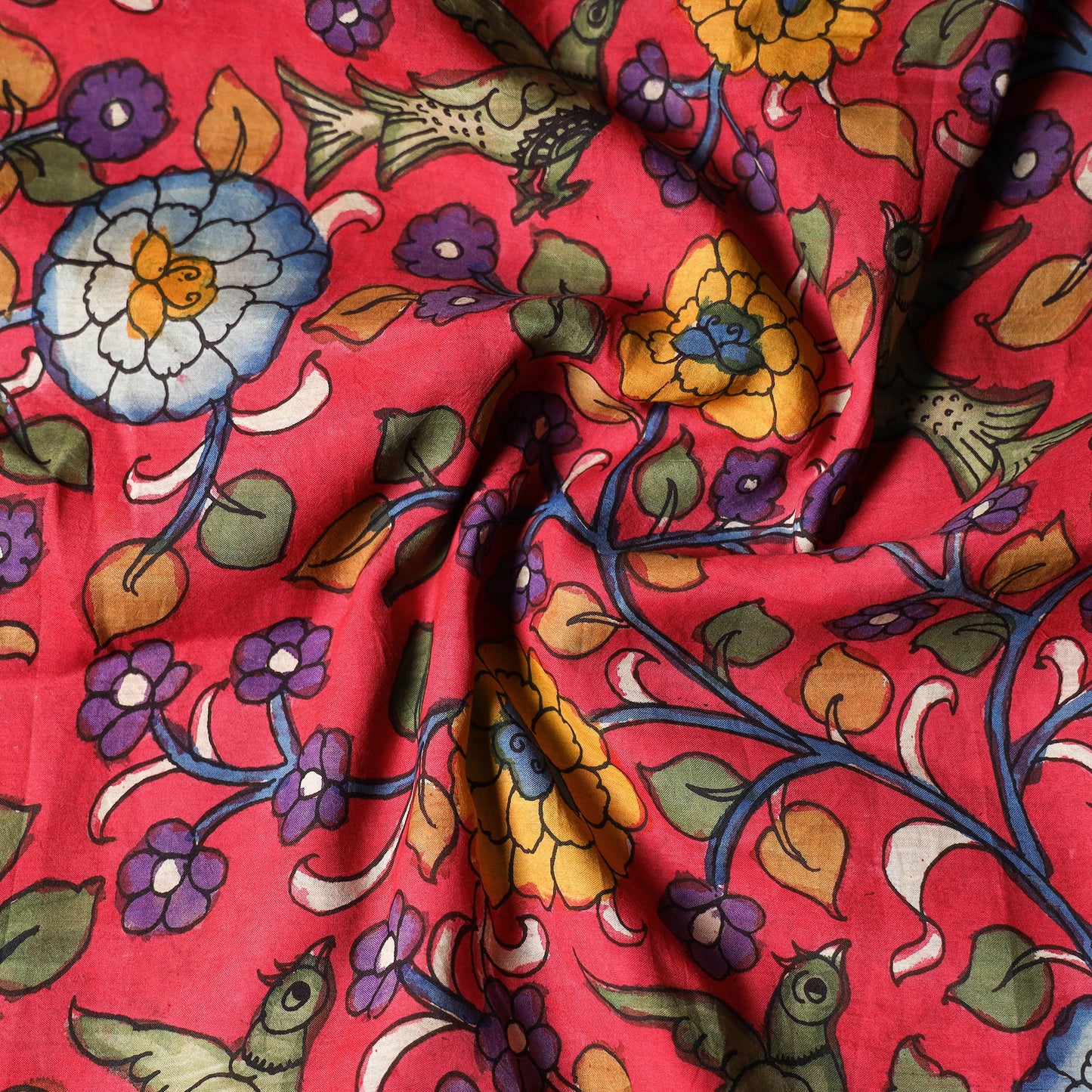 Buy Srikalahasti Pen Work Chanderi Silk Kalamkari Fabric Online