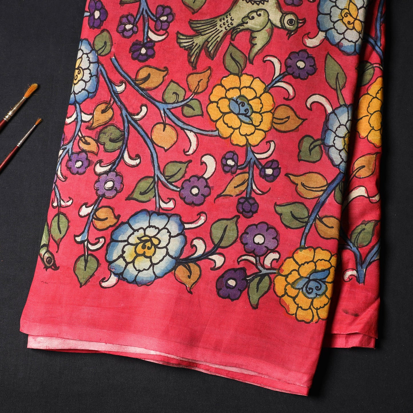 Buy Srikalahasti Pen Work Chanderi Silk Kalamkari Fabric Online