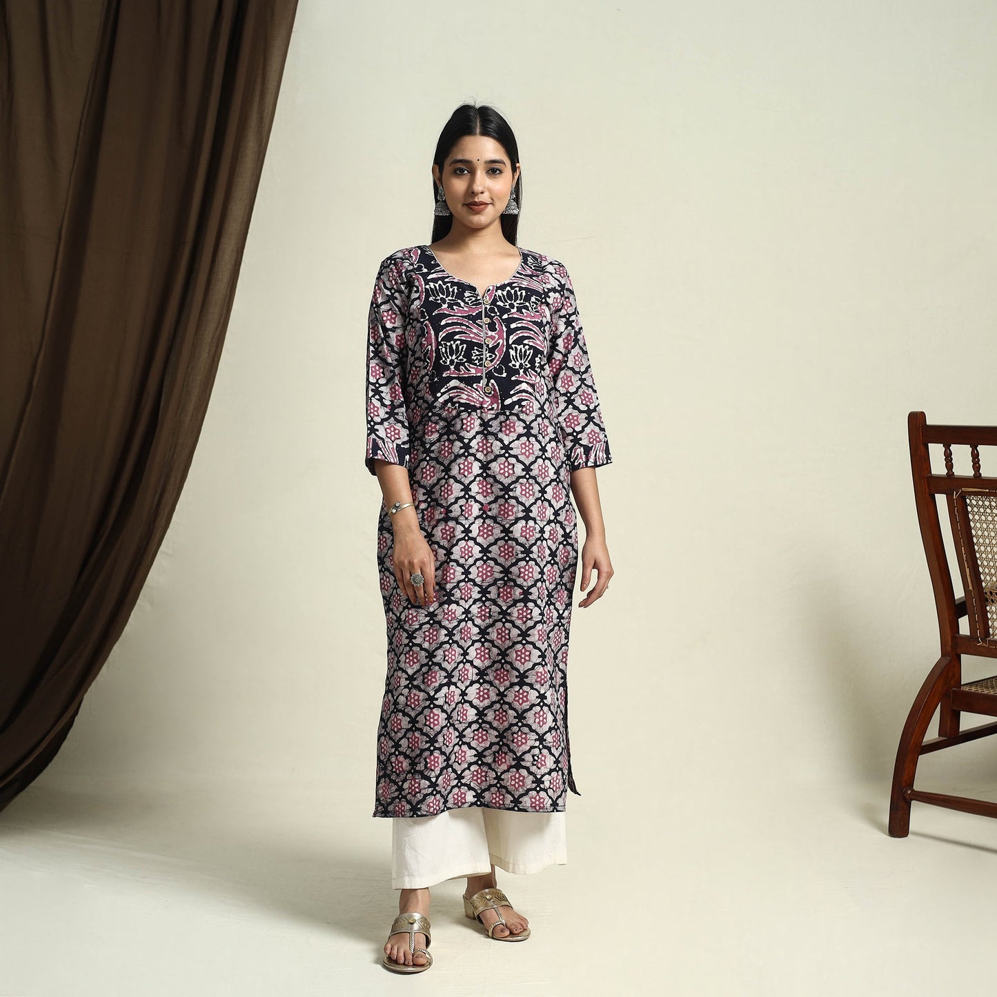 Buy Pink Straight Batik Print Cotton Kurta for Women