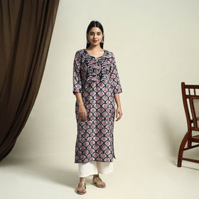 Buy Pink Straight Batik Print Cotton Kurta for Women