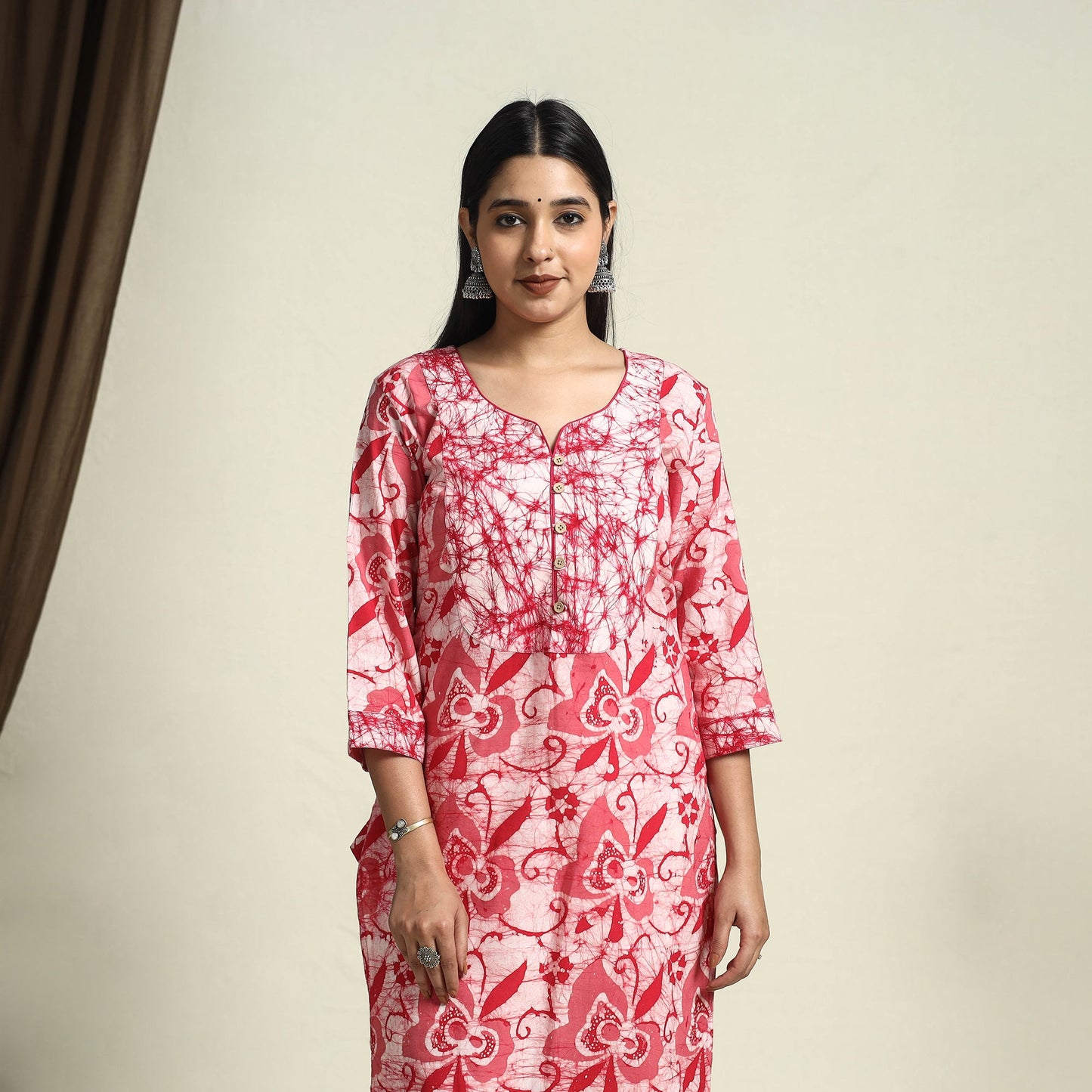 Buy Pink Straight Batik Print Cotton Kurta for Women