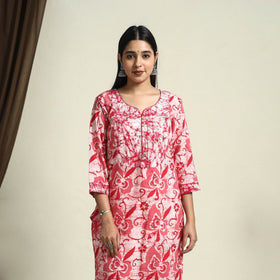 Buy Pink Straight Batik Print Cotton Kurta for Women