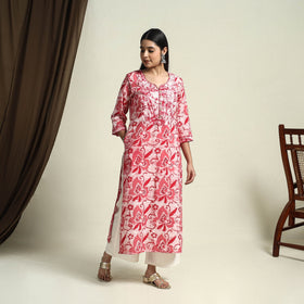 Buy Pink Straight Batik Print Cotton Kurta for Women