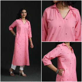 Straight cotton jacquard kurta for women 02 - handcrafted