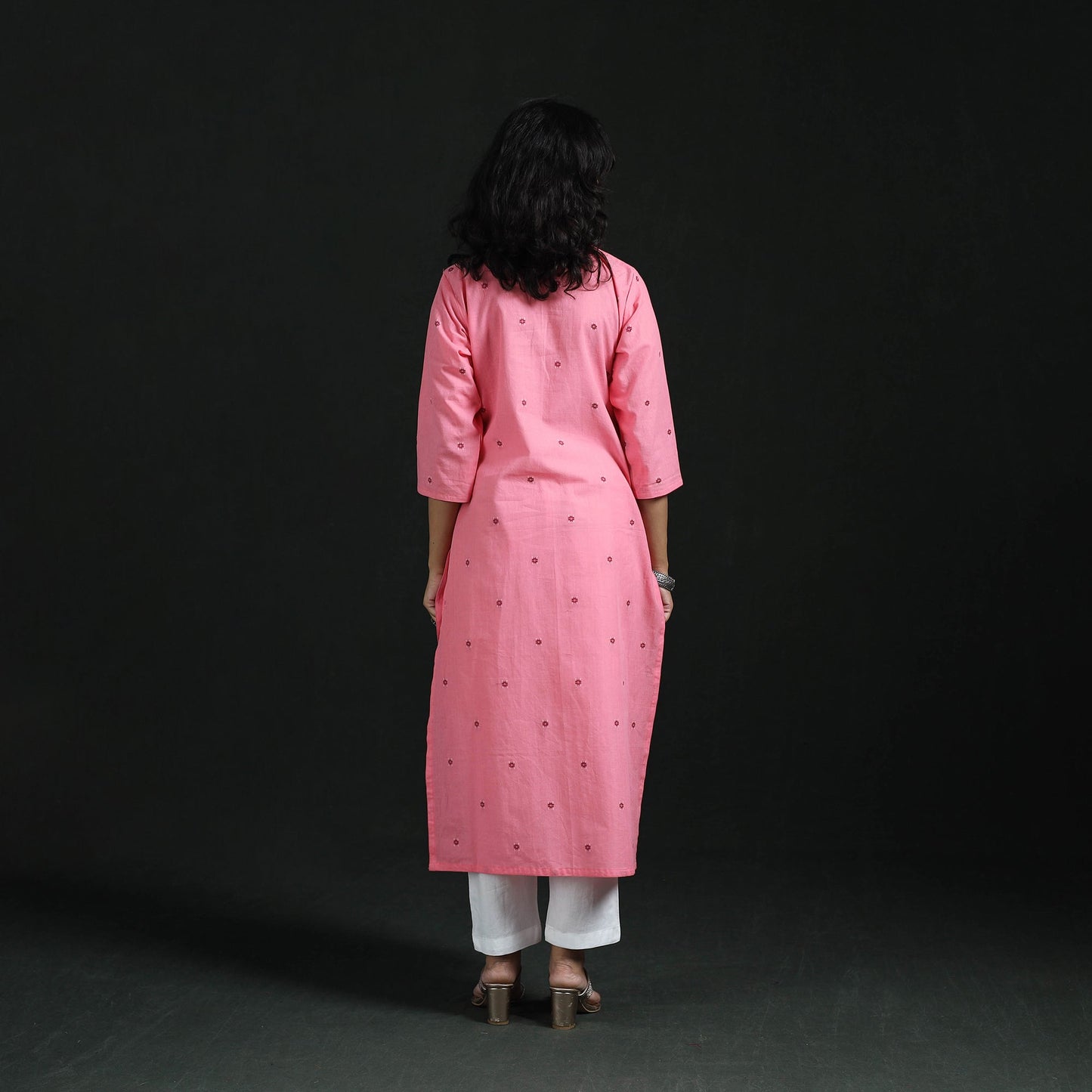 Straight cotton jacquard kurta for women 02 - handcrafted