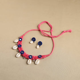 Pink - thread braided shell choker necklace set 02