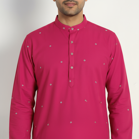 Pink - thread buti cotton long plain kurta for men 01