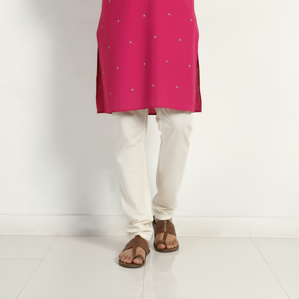 Pink - thread buti cotton long plain kurta for men 01