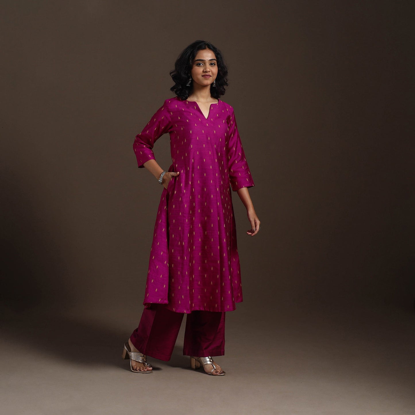 Purple Thread Buti A-Line Spun Dupion Silk Kurta Set (Set of 2)