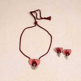 Pink - thread work gs fabart necklace set 05 - handcrafted