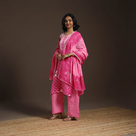 Pink - tie-dye cotton bandhani kurta set (set of 3) 06