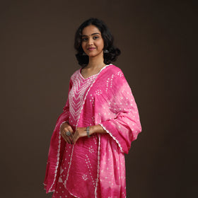 Pink - tie-dye cotton bandhani kurta set (set of 3) 06