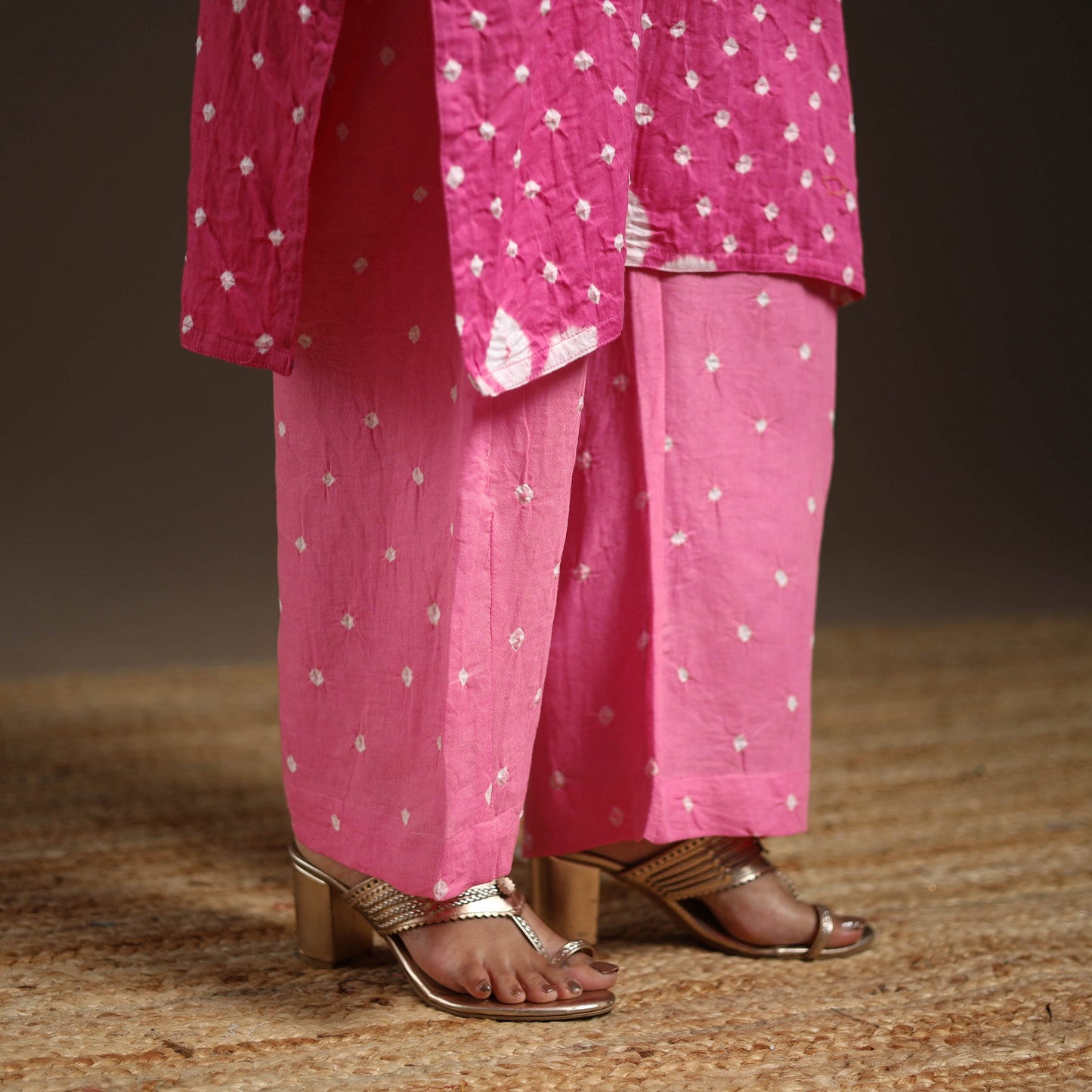 Pink - tie-dye cotton bandhani kurta set (set of 3) 06