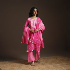 Pink - tie-dye cotton bandhani kurta set (set of 3) 06