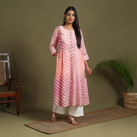 Pink Tie-Dye Cotton A-Line Leheriya Kurta
