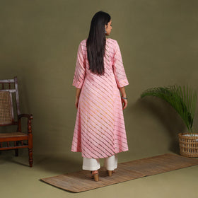 Pink Tie-Dye Cotton A-Line Leheriya Kurta