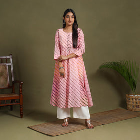Pink Tie-Dye Cotton A-Line Leheriya Kurta