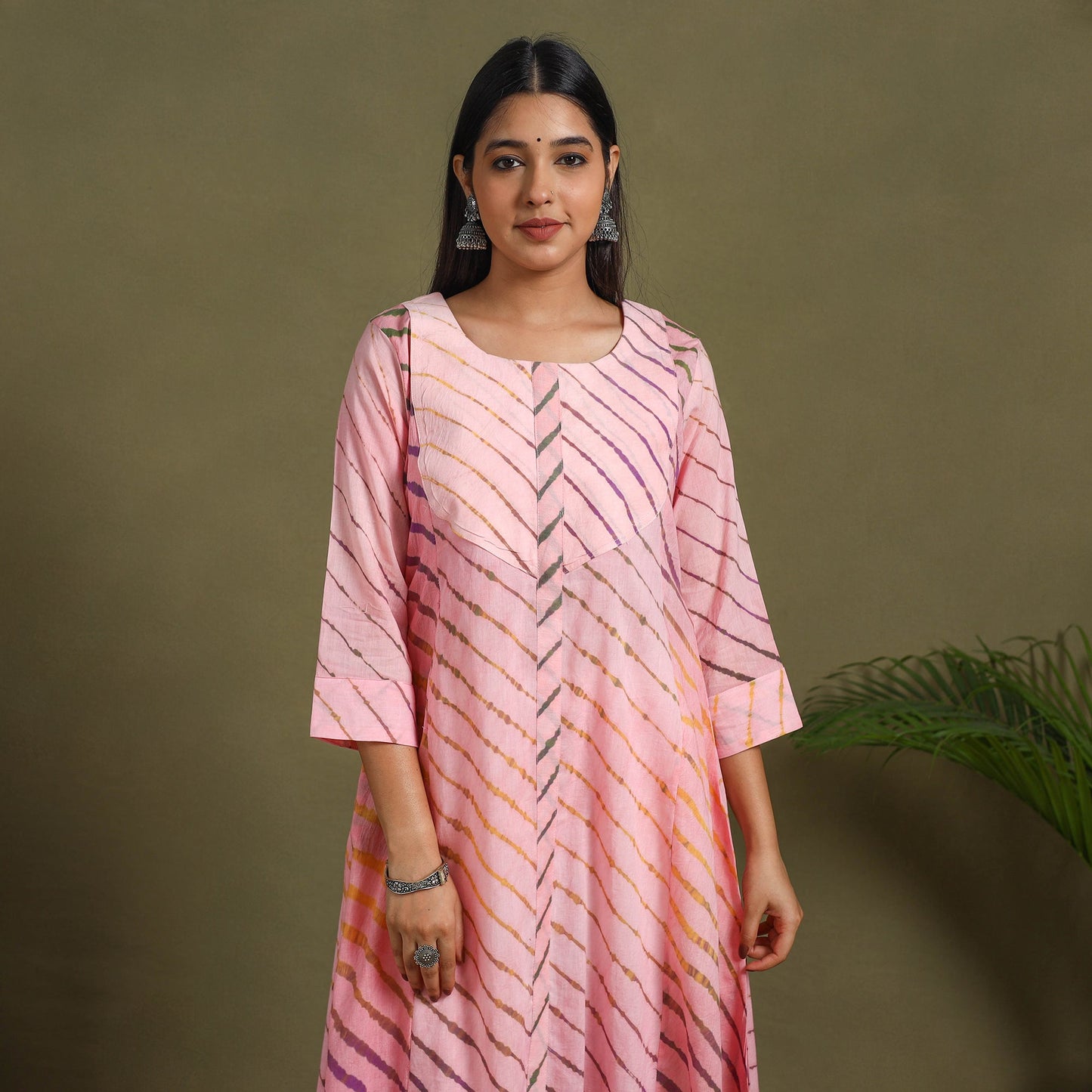 Pink Tie-Dye Cotton A-Line Leheriya Kurta